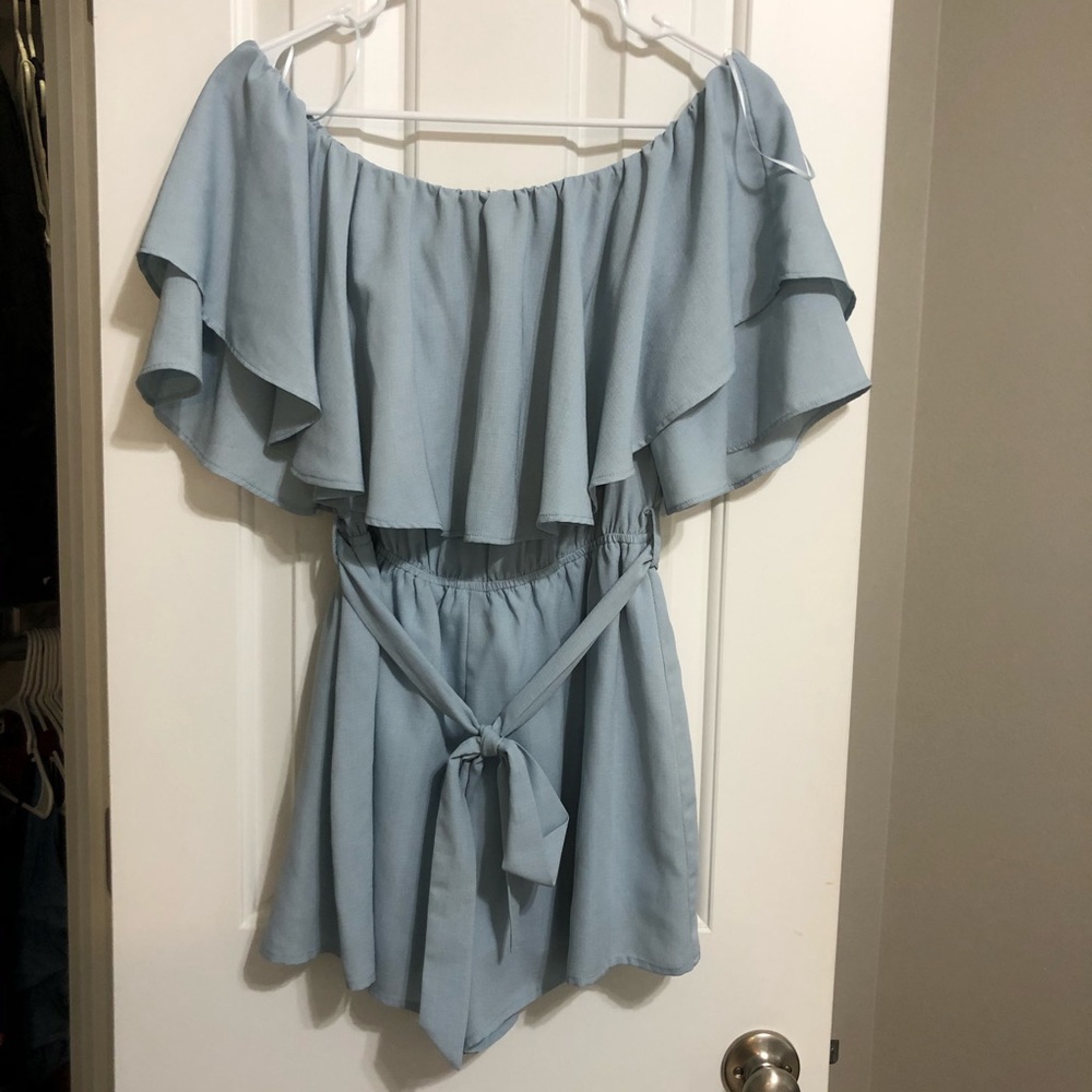 Blue Off the Shoulder Romper